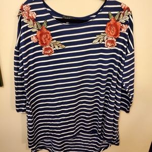 Womens striped floral detail blouse. Hi-low tunic style.
